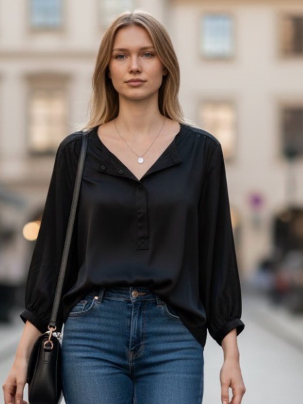 rag & bone Women’s Black Silk Popover Snap Front Blouse Top Size XS Quiet Luxury